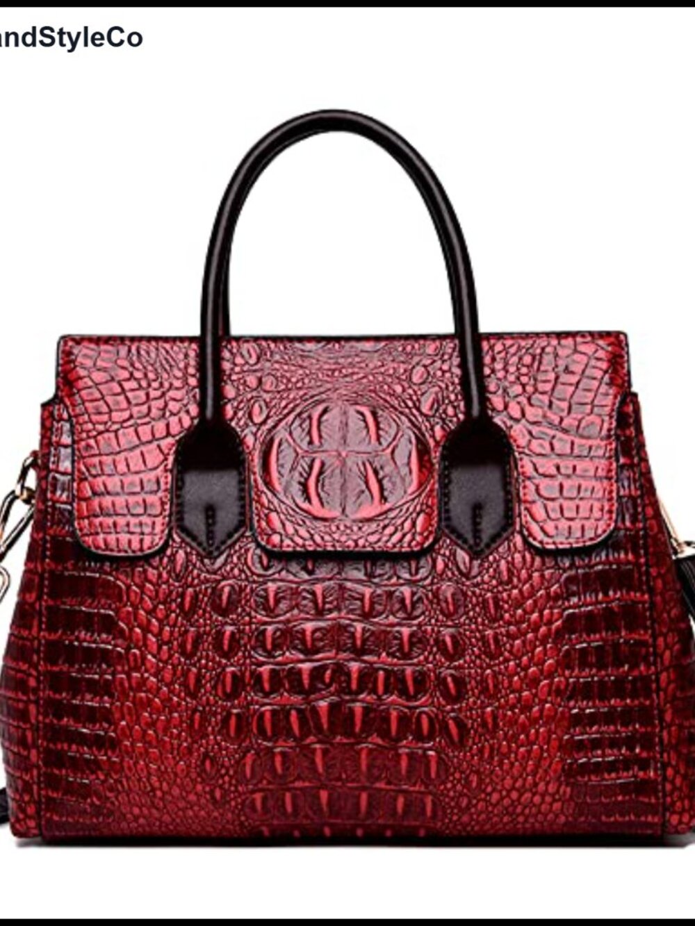 Faux Leather Crocodile Embossed Satchel Top Handle Crossbody Bag
